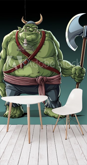 Picture of Big fat troll with axe in standing pose